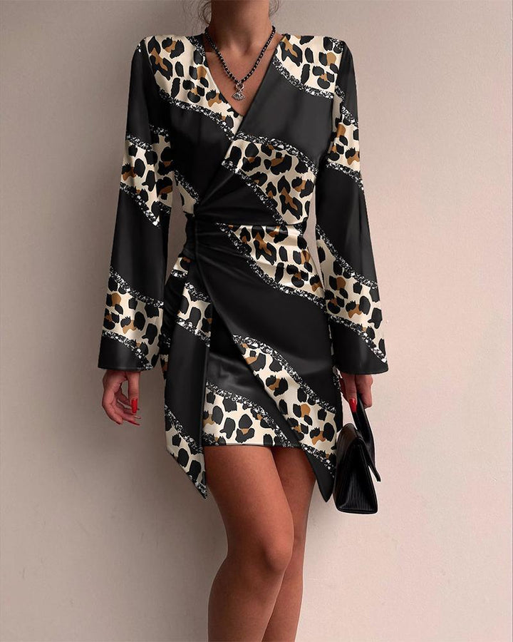 Women's Fashion Temperament Printed Long-sleeved Shirt Dress-Lady Dresses-Zishirts