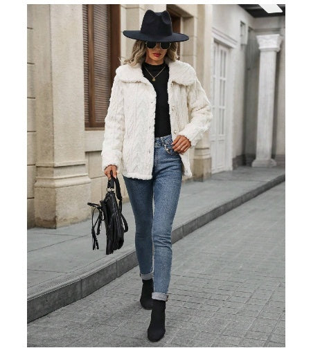 Double-sided Plush Large Lapel Casual Cardigan Coat Women-Sweaters-Zishirts