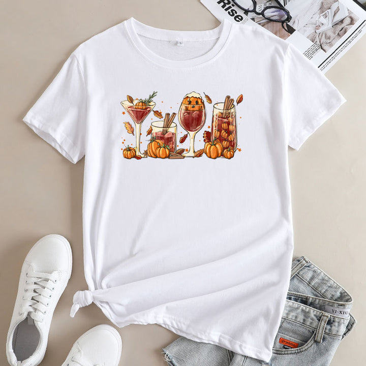 Halloween European And American Leisure Pumpkin Printed Round Neck Short Sleeve-Blouses & Shirts-Zishirts