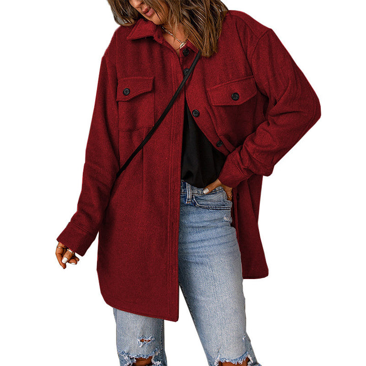 Women's Corduroy Solid Color Single Breasted Casual Lapel Woolen Jacket-Jackets-Zishirts