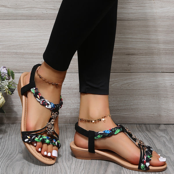 Women's Open Toe Sandals Made Of Color Block Fabric-Womens Footwear-Zishirts