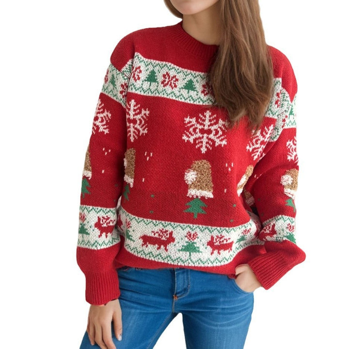 Christmas Stitching Jacquard Casual Knitted Round Neck Sweater-Sweaters-Zishirts