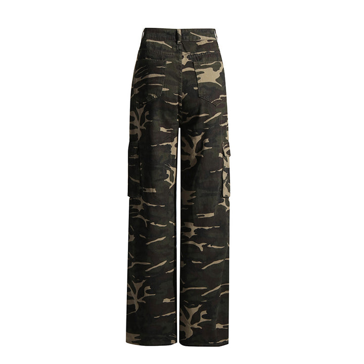 Fashion Pocket Temperament Street Camouflage Printing Straight-leg Pants-Suits & Sets-Zishirts