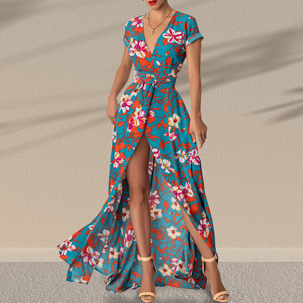 Printed Waist-controlled Split Dress-Lady Dresses-Zishirts