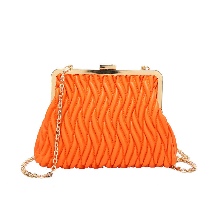 Chain Shoulder Texture Lock Pleated Handbag-Women's Bags-Zishirts