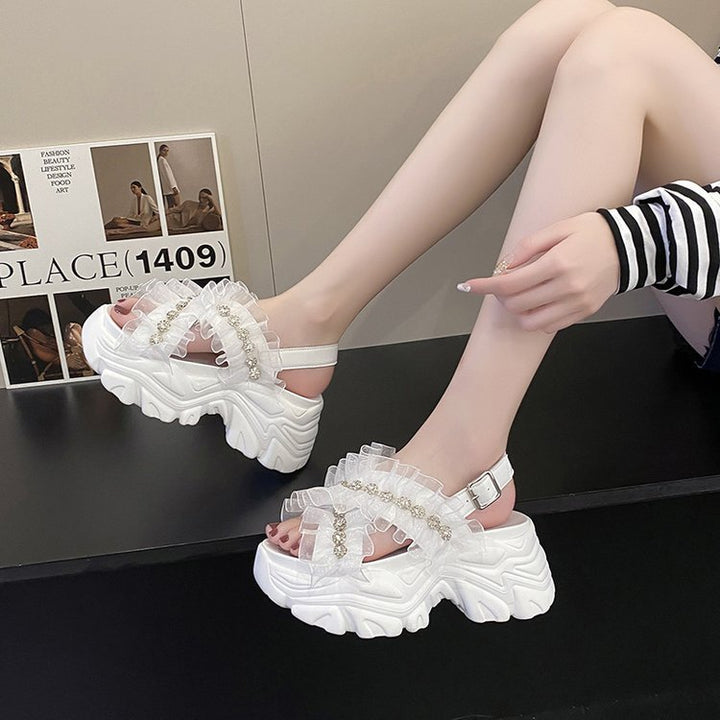 Rhinestone Sports Sandals Women's Platform Platform Height Increasing Feet-Womens Footwear-Zishirts