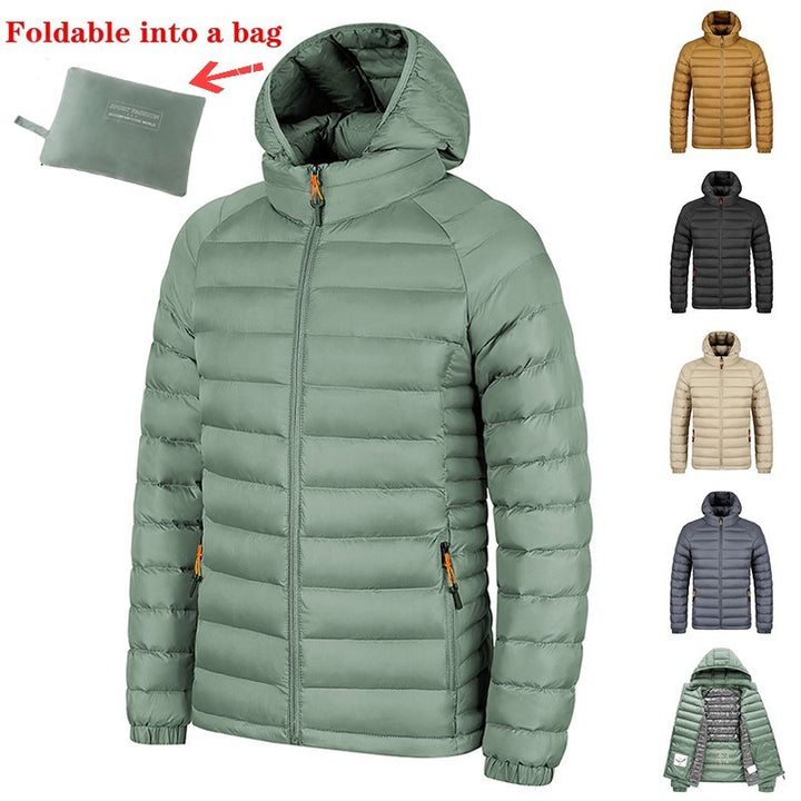 Winter Lightweight Hooded Coat With Pockets Fashion Warm Portable Zipper Jacket For Men Clothing Solid Color Outerwear Tops-Jackets-Zishirts