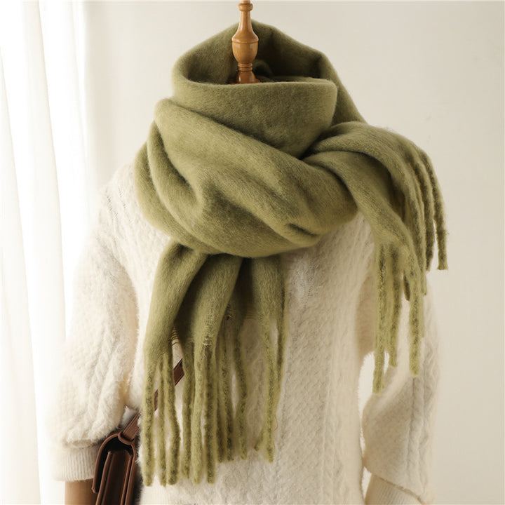 Solid Color Versatile Winter Warm Extended Tassel Scarf-Scarves & Wraps-Zishirts