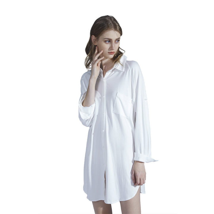 Pajamas Women's Nightdress Women Loose Plus Size Shirt Collar Cardigan Model Comfortable Homewear-Blouses & Shirts-Zishirts
