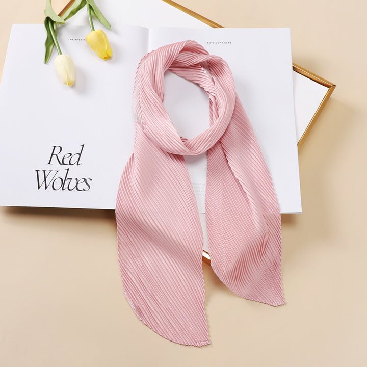 Color Blocking Small Ribbon Scarf Women's Pleated Hair Band-Scarves & Wraps-Zishirts