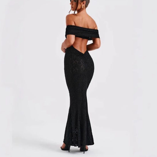 Women's Chest-wrapped Off-shoulder Lace Dress Backless-Lady Dresses-Zishirts