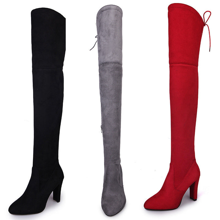 Black Knee High Boots For Women Shoes High Heel Long Boots-4-Zishirts