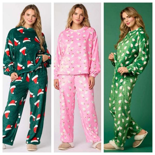 2024 Casual Flannel Pajama Sets For Women 2 Piece Cute Long Sleeve Matching Lounge Shirts Sets Santa Claus Pajamas Homewear-Suits & Sets-Zishirts