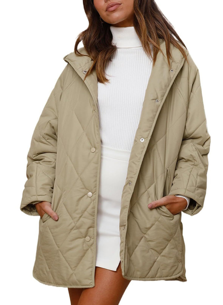 Diamond Quilted Hooded Lightweight Jacket For Women-Jackets-Zishirts