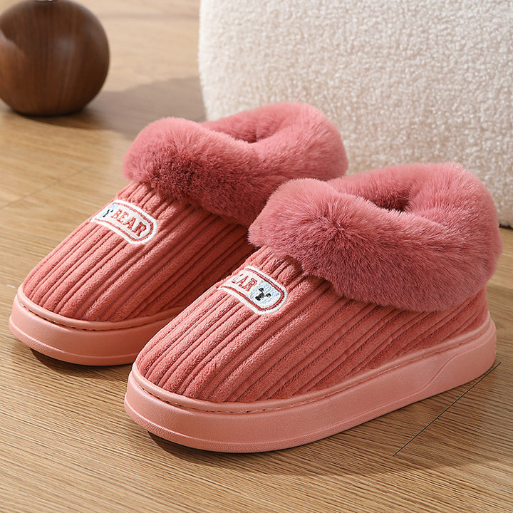 Winter Warm House Slippers Woman Plush Covered Heel Cotton Shoes Indoor And Outdoor Thick-soled Non-slip Fluffy Slippers For Men-Womens Footwear-Zishirts