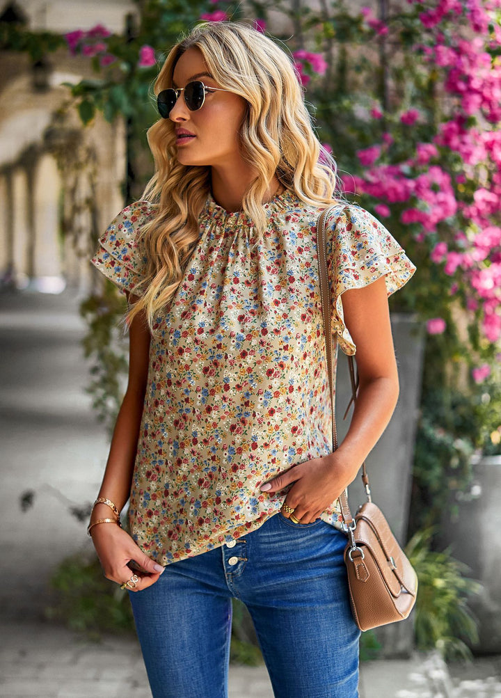 Women's Loose Casual Top Floral Round Neck Shirt-Blouses & Shirts-Zishirts