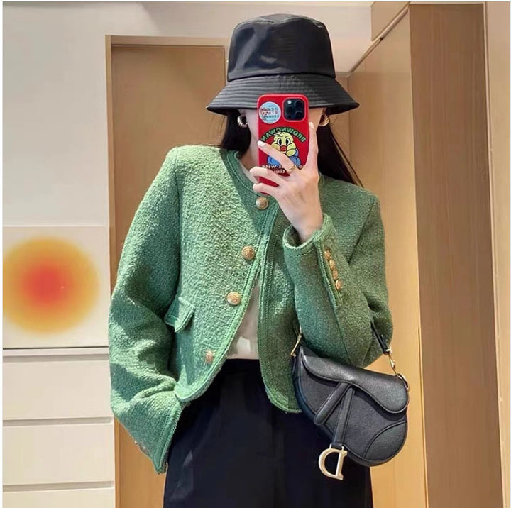 High-grade Green Classic Style French Jacket-Womens 2024 March-Zishirts