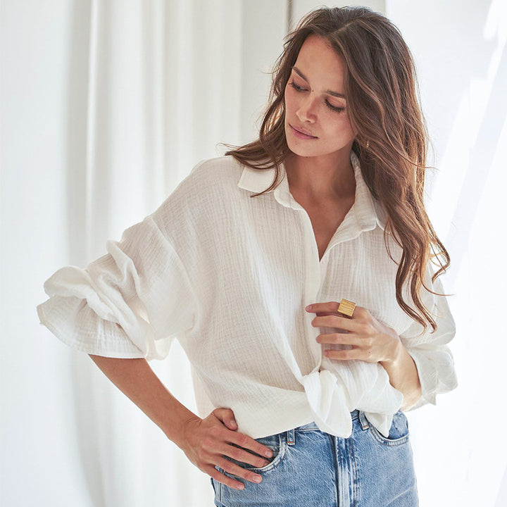 Flared Sleeves Long Sleeves Shirt Pure Cotton Leisure Commute Niche White-Blouses & Shirts-Zishirts