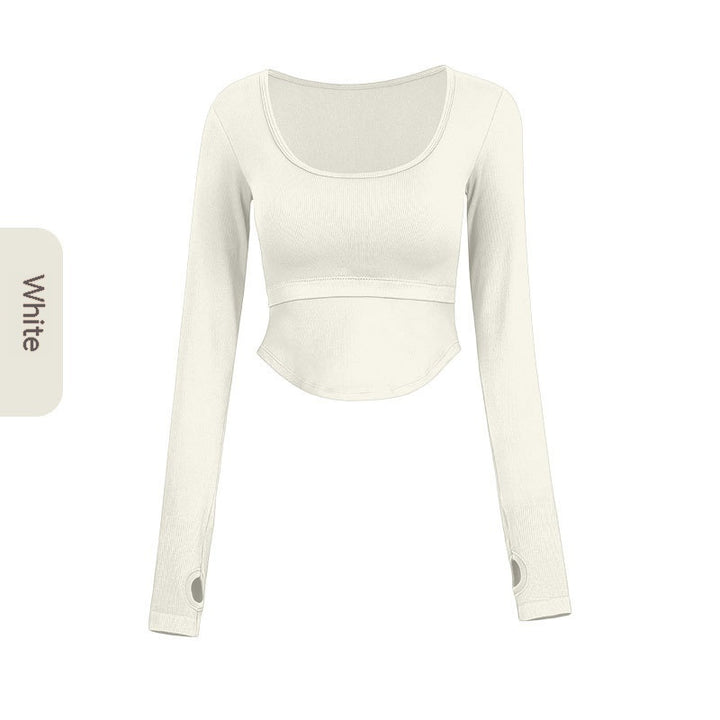 Thread Fitted Yoga Clothes Long Sleeve Women's One-piece With Chest Pad Skinny Slimming Fitness Sports Top-Women's Outerwear 2023-Zishirts