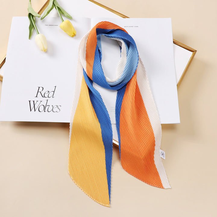 Color Blocking Small Ribbon Scarf Women's Pleated Hair Band-Scarves & Wraps-Zishirts