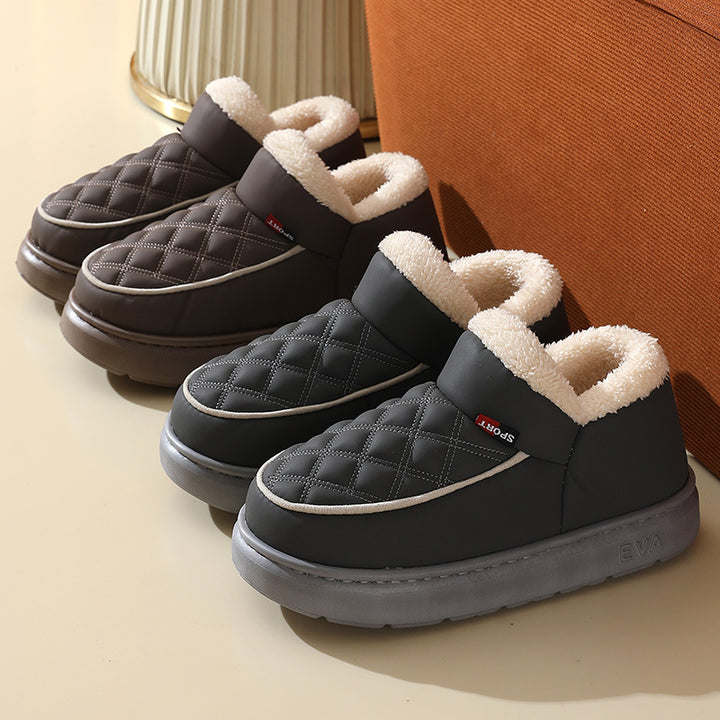 Winter Plush Cotton Shoes Warm Thick-bottom Waterproof Home Slippers All-match Indoor Outdoor Garden Shoes For Women-Womens Footwear-Zishirts