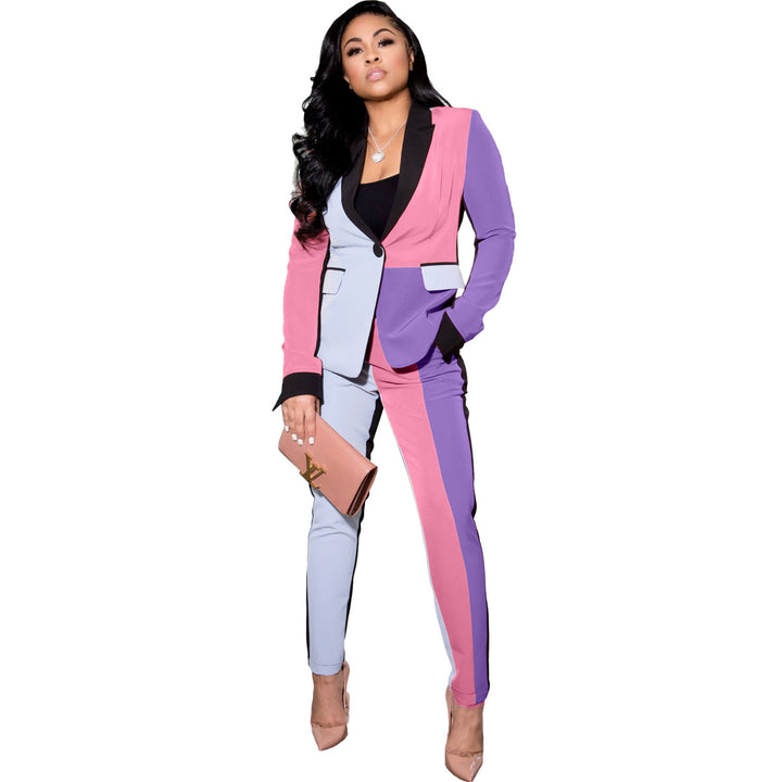 Women's Color Contrast Patchwork Fashion Suit Pants Two-piece Set-Suits & Sets-Zishirts