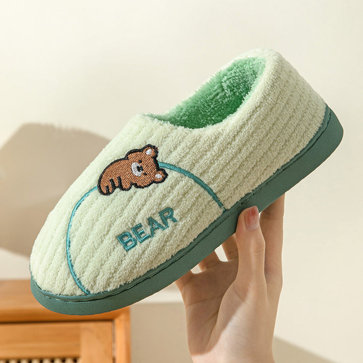 Women's Bear Fuzzy Slippers Casual Non Slip Household Walking Shoes For Home Winter-Womens Footwear-Zishirts