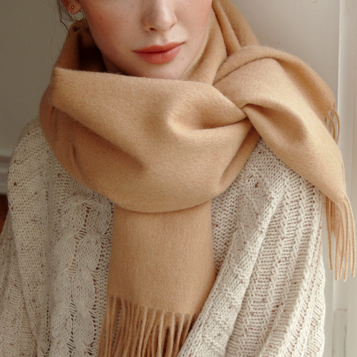 Pure Wool Scarf Women's Warm Tassel Solid Color Scarf-Scarves & Wraps-Zishirts