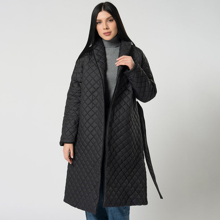 Women's Diamond Plaid Fitted Waist Cotton-padded Coat-Jackets-Zishirts