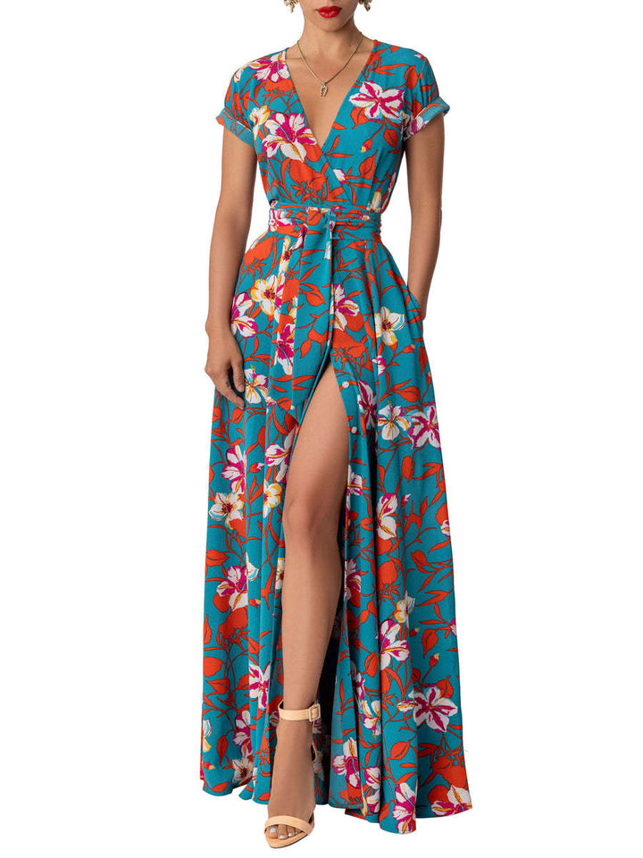 Printed Waist-controlled Split Dress-Lady Dresses-Zishirts