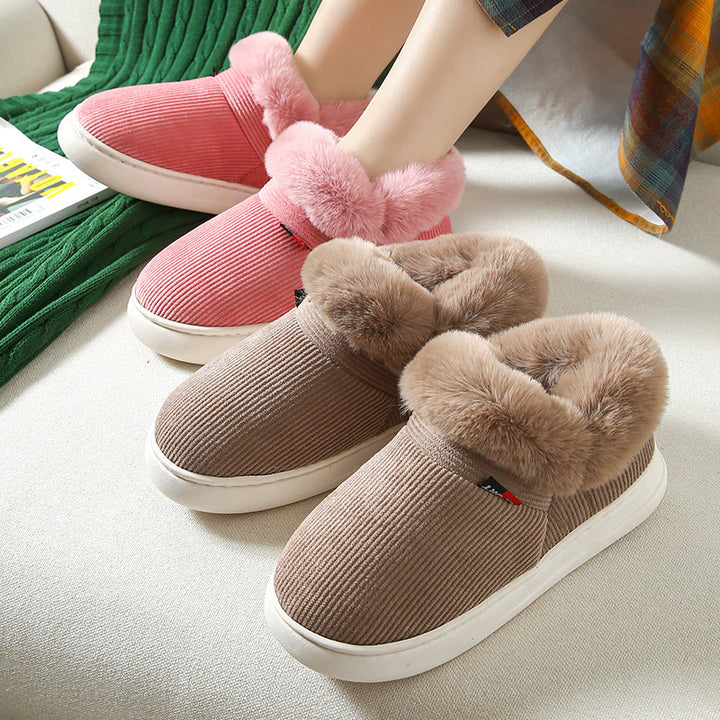 Winter Plush Cotton Shoes For Men And Women Cozy Fluffy Corduroy House Slippers Warm Slip On Fleece House Shoes-Womens Footwear-Zishirts