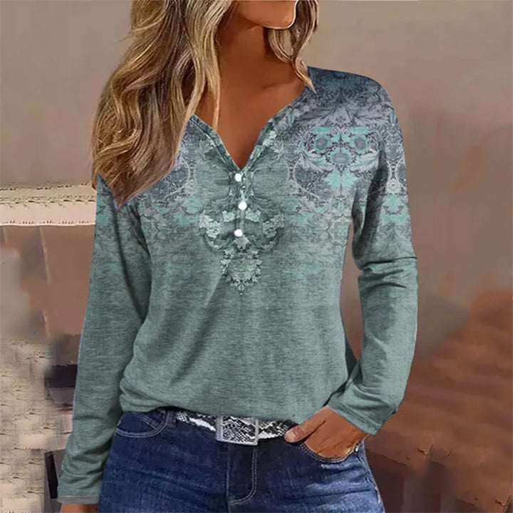 Casual Printed Long-sleeved T-shirt Top-Blouses & Shirts-Zishirts