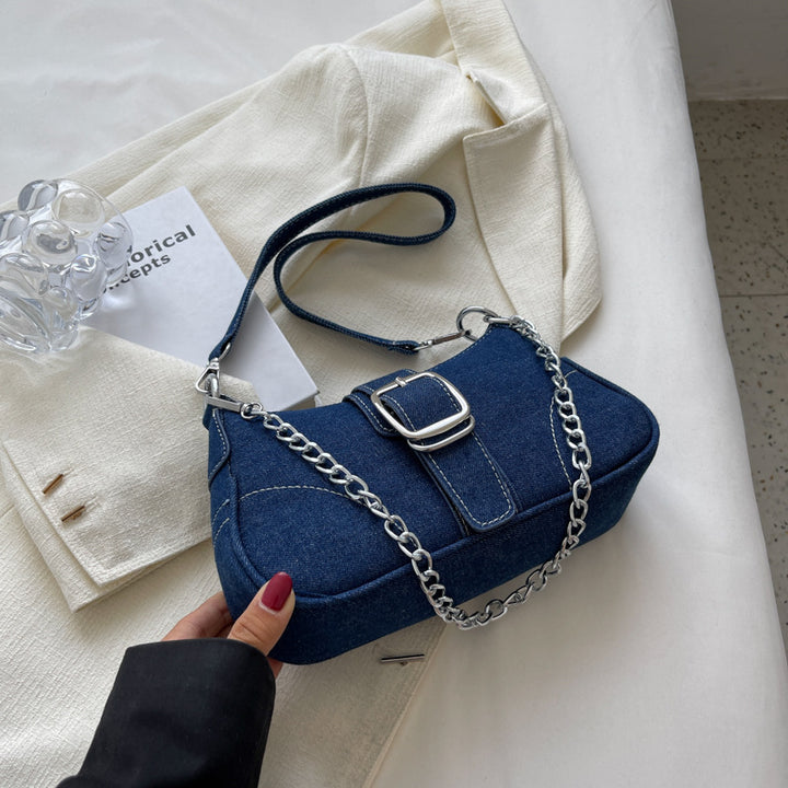 Denim Shoulder Bags Women's Fashion Chains Handbag Crossbody Bags Small Square Armpit Bag-Women's Bags-Zishirts