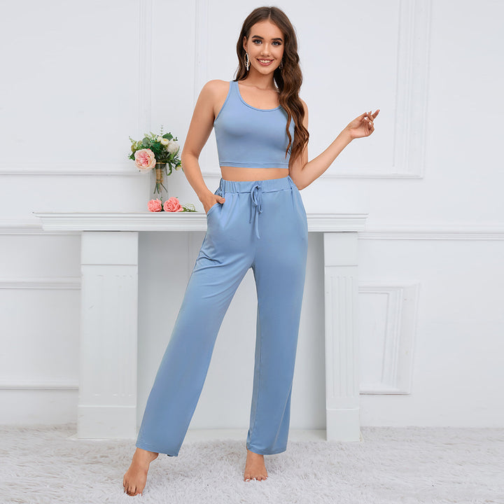 Women's Fashion Camisole Coat Wide Leg Pants Suit-Suits & Sets-Zishirts