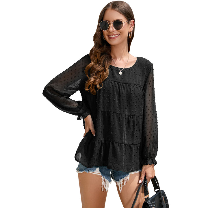 Loose Chiffon Shirt Round Neck Ruffle Top-Women's Outerwear 2023-Zishirts