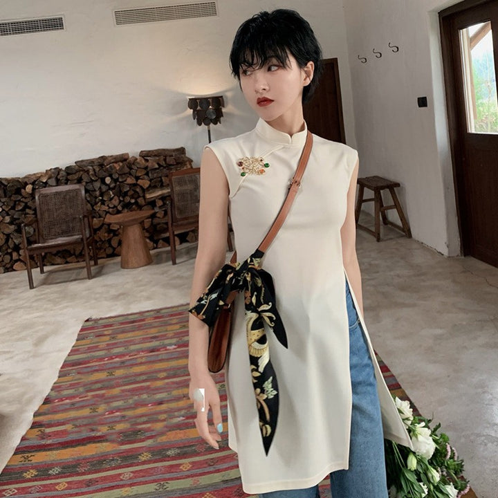 Women's Chinese-style Retro Improved Cheongsam Sleeveless Top-Blouses & Shirts-Zishirts