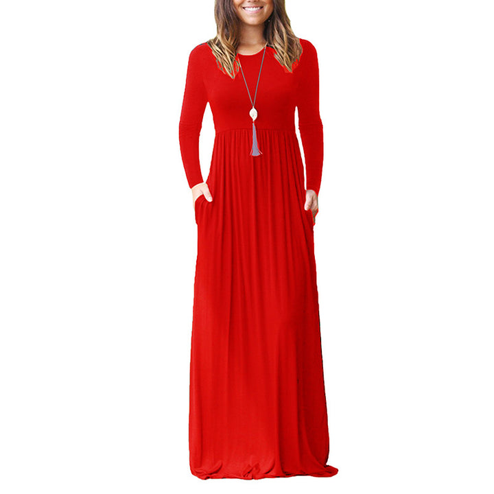 Women's Fashion Casual Long Sleeve Elastic Waist Dress-Lady Dresses-Zishirts