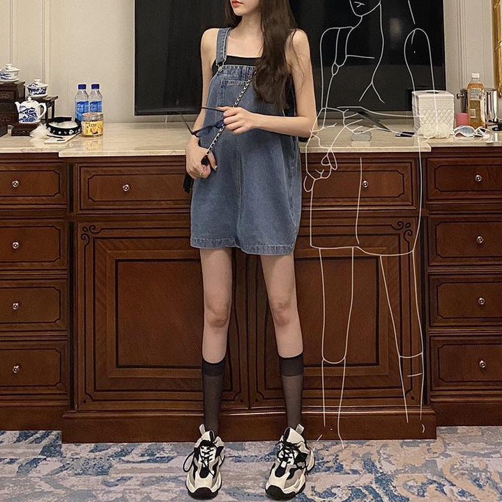 Denim Suspender Skirt Women's Clothing Spring And Autumn Student Small-Women's Outerwear 2023-Zishirts