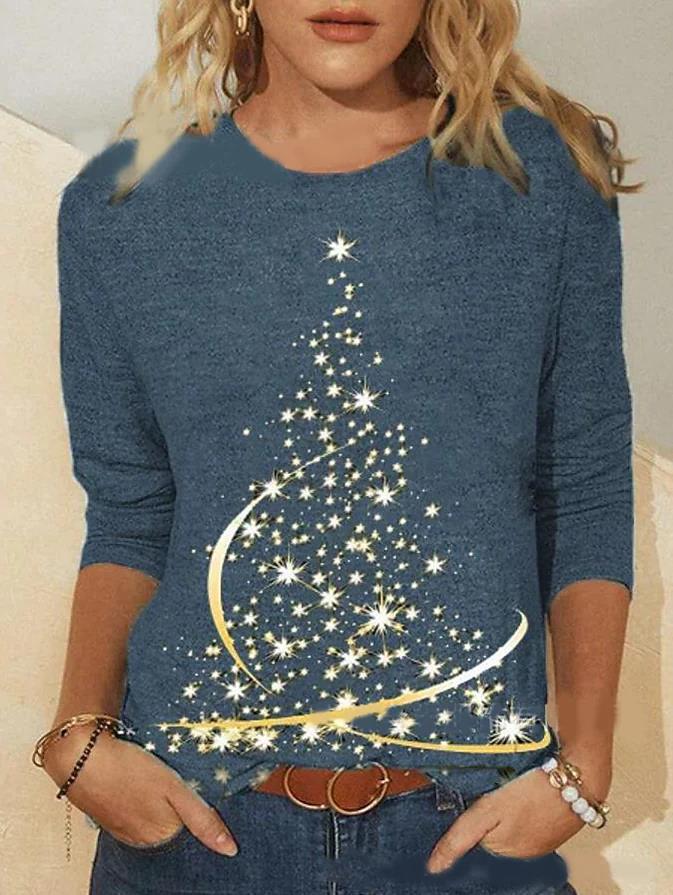 3d Digital Printing Christmas Women's Long-sleeved T-shirt Round Neck-Women's Outerwear 2023-Zishirts