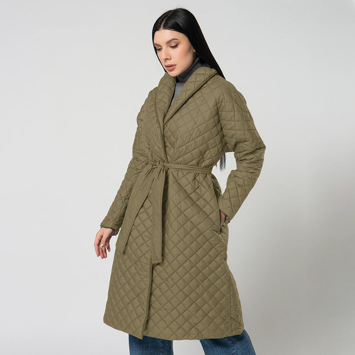 Women's Diamond Plaid Fitted Waist Cotton-padded Coat-Jackets-Zishirts