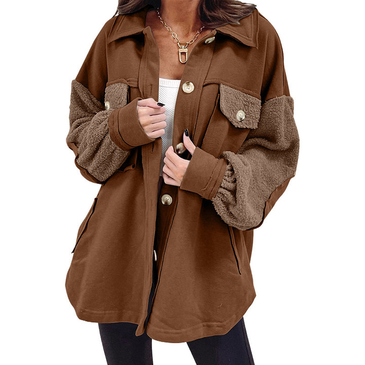 Autumn And Winter Plush Splicing Loose Jacket-Women's Outerwear 2023-Zishirts