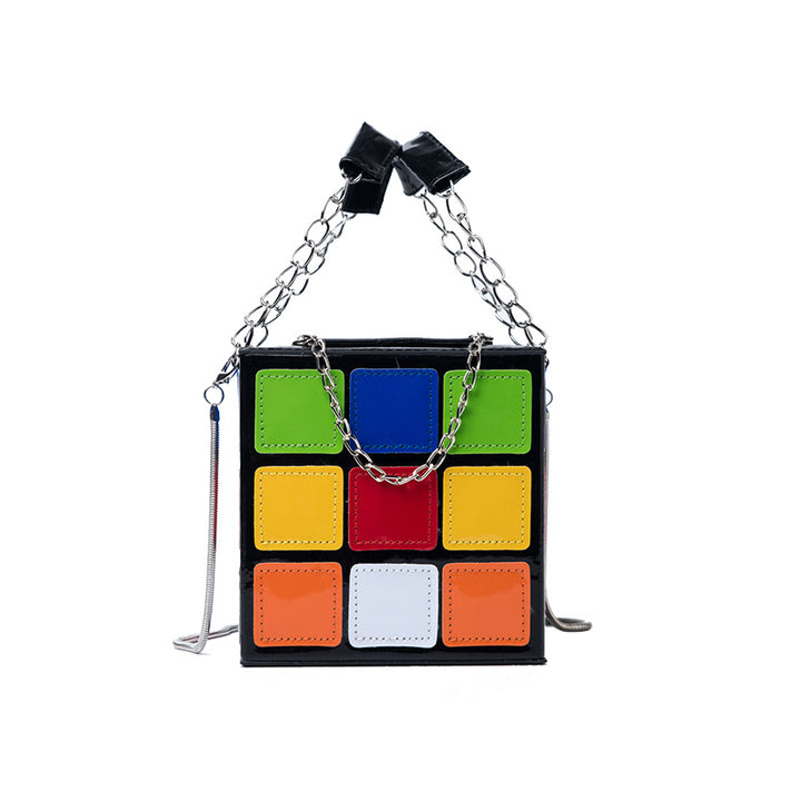 Fashion Color Contrast Cute Personality Creative Rubik's Cube Shape Portable Hand-carrying Chain Bag-Women's Bags-Zishirts