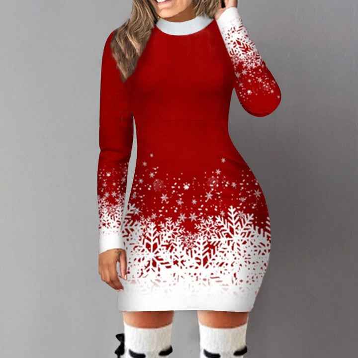 European And American Christmas Printed Long Sleeve Dress A-lineskirt Women-Women's Outerwear 2023-Zishirts