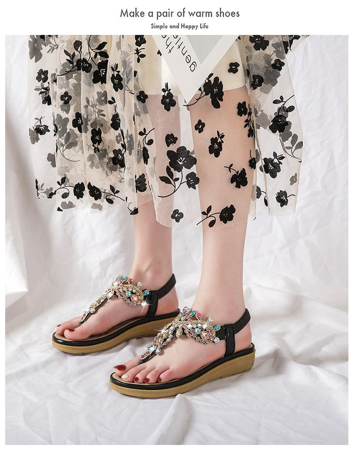 Bohemian L Fashion Rhinestone Flat Sandals-Womens Footwear-Zishirts