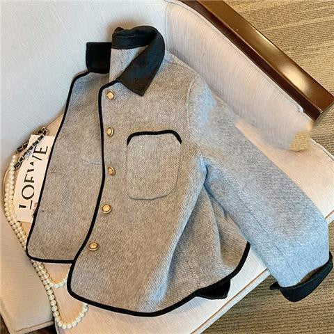 Gray Woolen Thick Coat Women's Elegant Jacket-Jackets-Zishirts