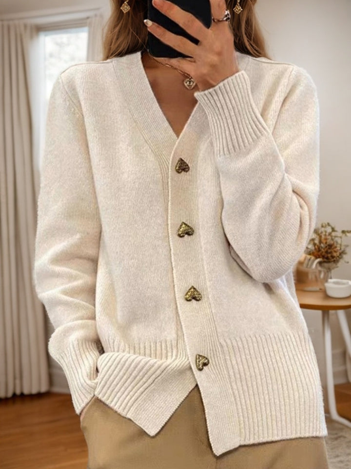 Autumn And Winter New Solid Color Long Sleeve V-neck Knitted Cardigan-Sweaters-Zishirts