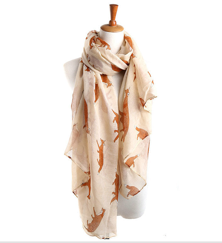 Fall Winter Fashion Korean Style Voile Animal Pattern Fox Scarf-Scarves & Wraps-Zishirts