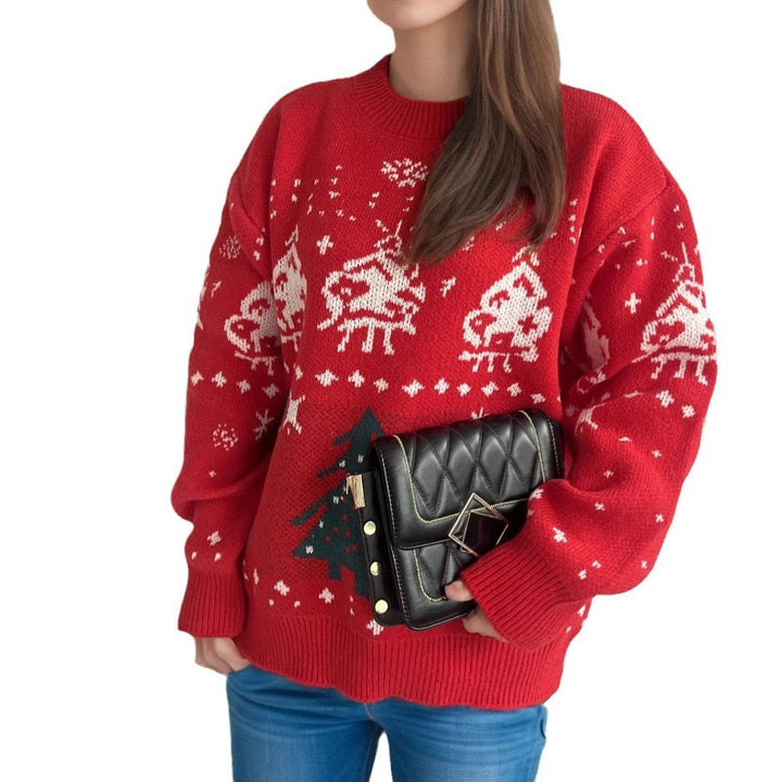 Christmas Red Sweater Women Jacquard Pullover Knitted Sweater-Sweaters-Zishirts