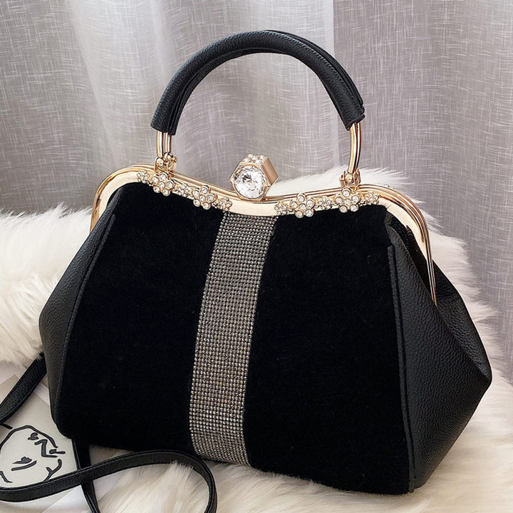 Autumn And Winter Diamond-embedded All-match Horse Hair-like Handbag-Women's Bags-Zishirts