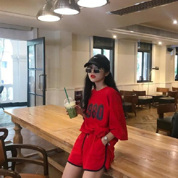 Summer Casual Sports Suit Women's Fashion Short-sleeved Wide-leg Pants Two-piece Set-Women's Outerwear 2023-Zishirts